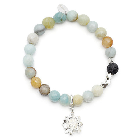 Bracelet aromatique en perles de lave amazonite "Lotus"