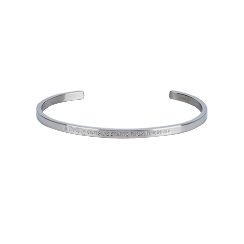 "A HEALTHY OUTSIDE STARTS FROM THE INSIDE" Mantra Cuff - Silver